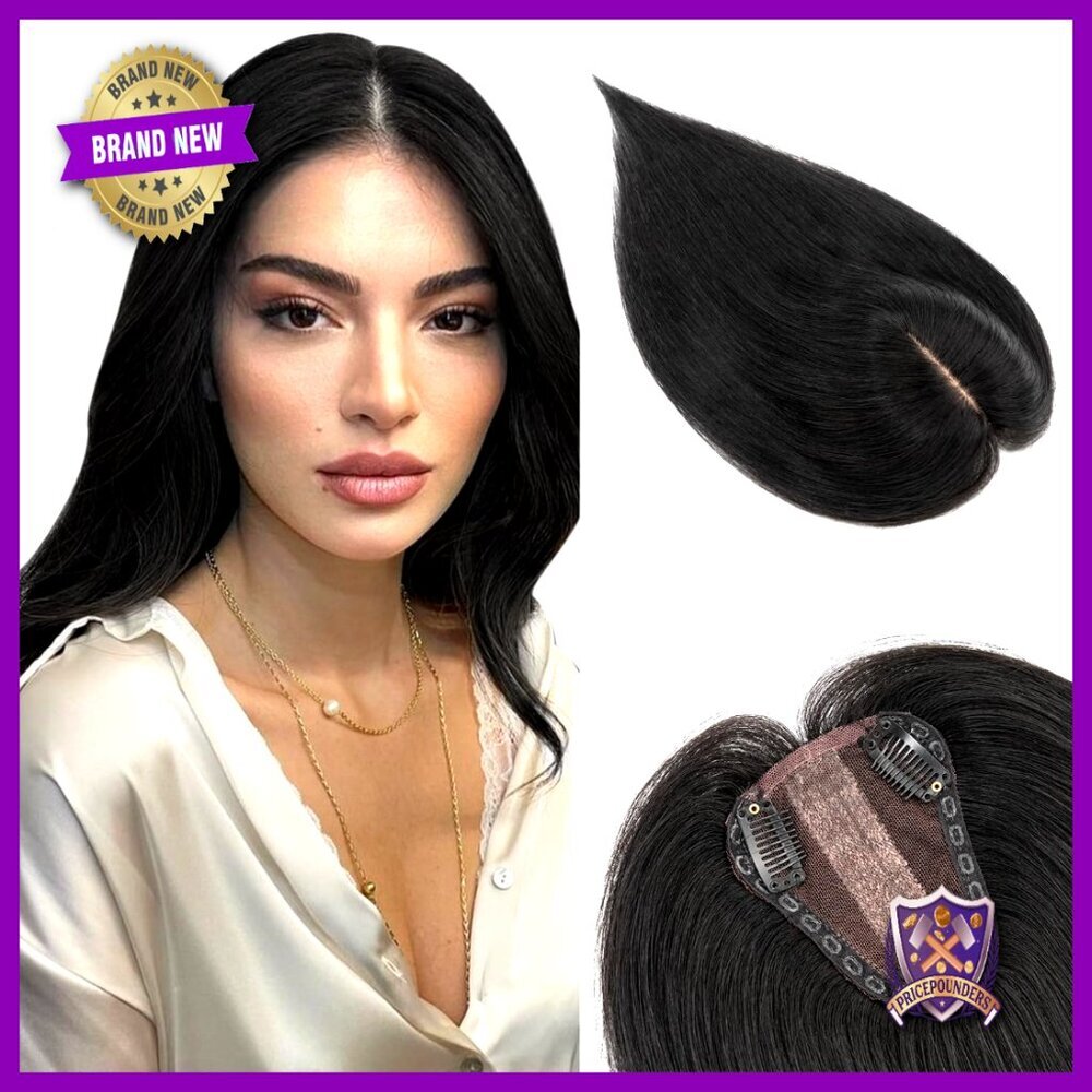 Human Hair Topper for Thinning Hair, 12 Inch, Lightweight, Heat-Stylable,